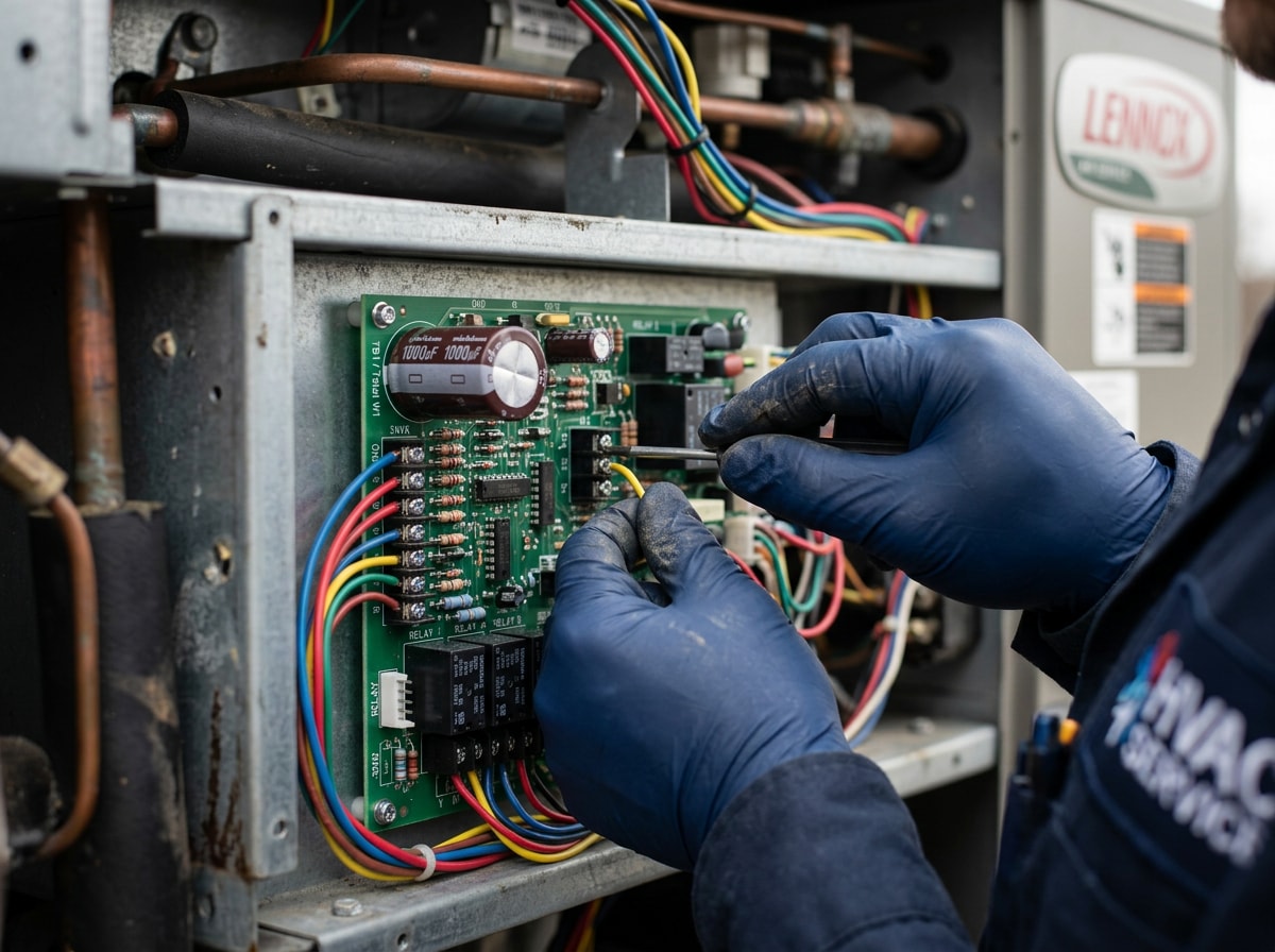 Close-up of an HVAC technician servicing an air handler component