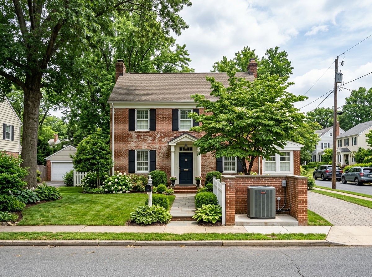 Older Pikesville, MD neighborhood home with central air conditioning unit