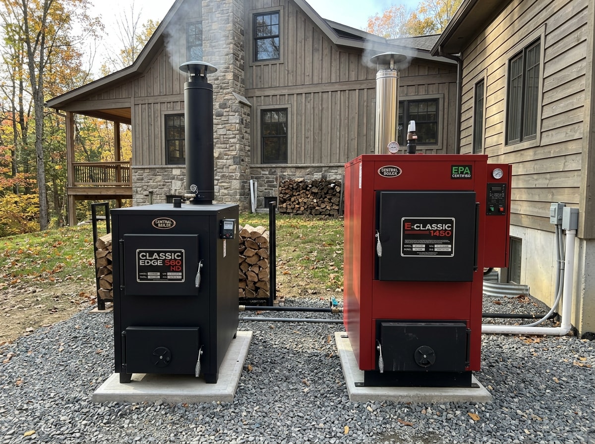 Comparison table of Central Boiler model prices including Classic Edge and E-Classic furnace-only and installed costs