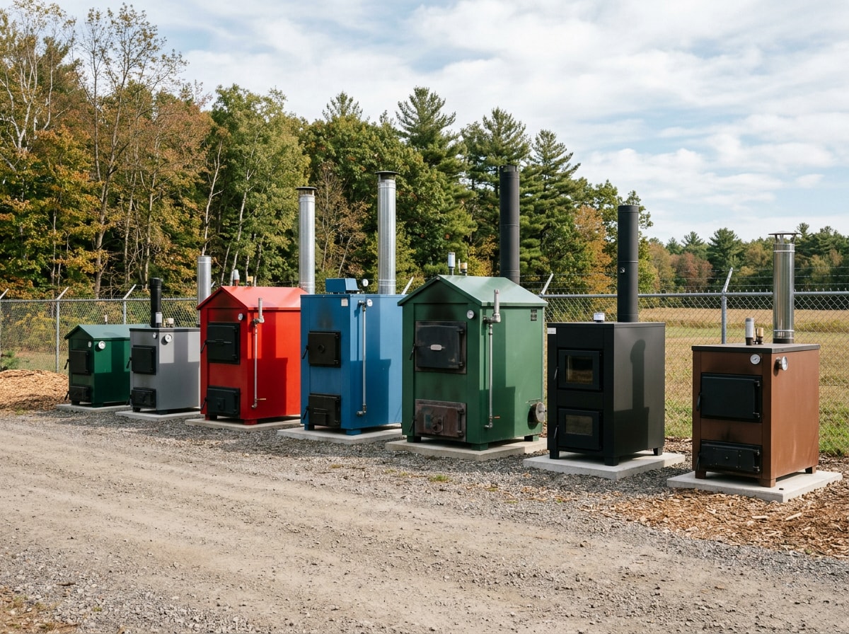 Side-by-side brand comparison chart of Central Boiler, HeatMaster, Crown Royal, Heatmor, and Woodmaster price ranges