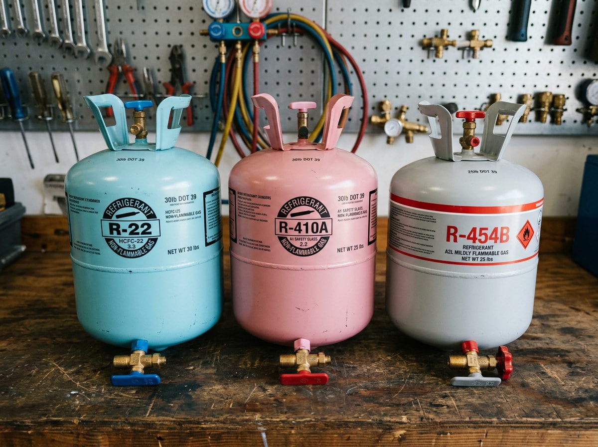 Comparison chart of R-22, R-410A, and R-454B refrigerant costs for a Baltimore rowhome AC system
