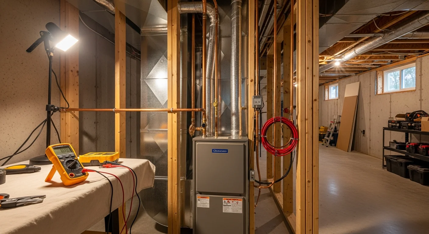 HVAC technician servicing a furnace in a Baltimore home