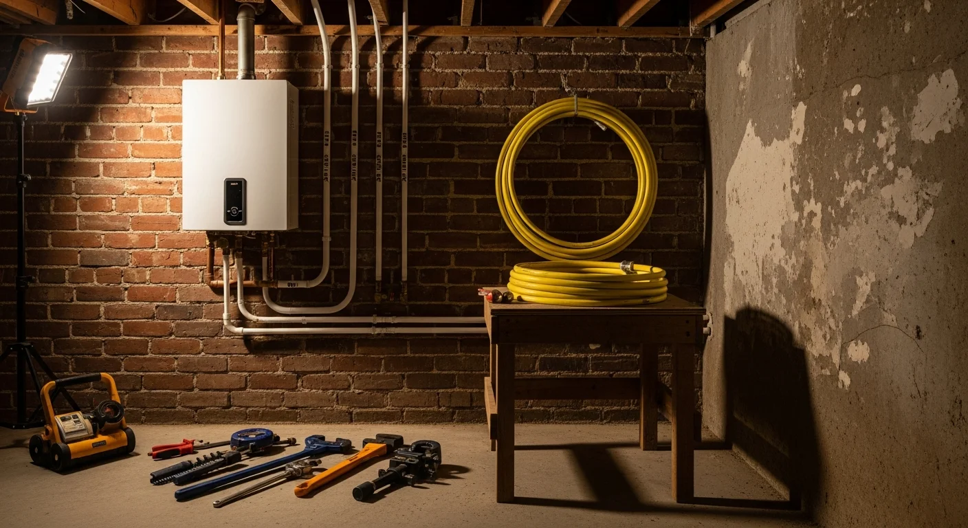 Plumber installing a water heater in a Baltimore home