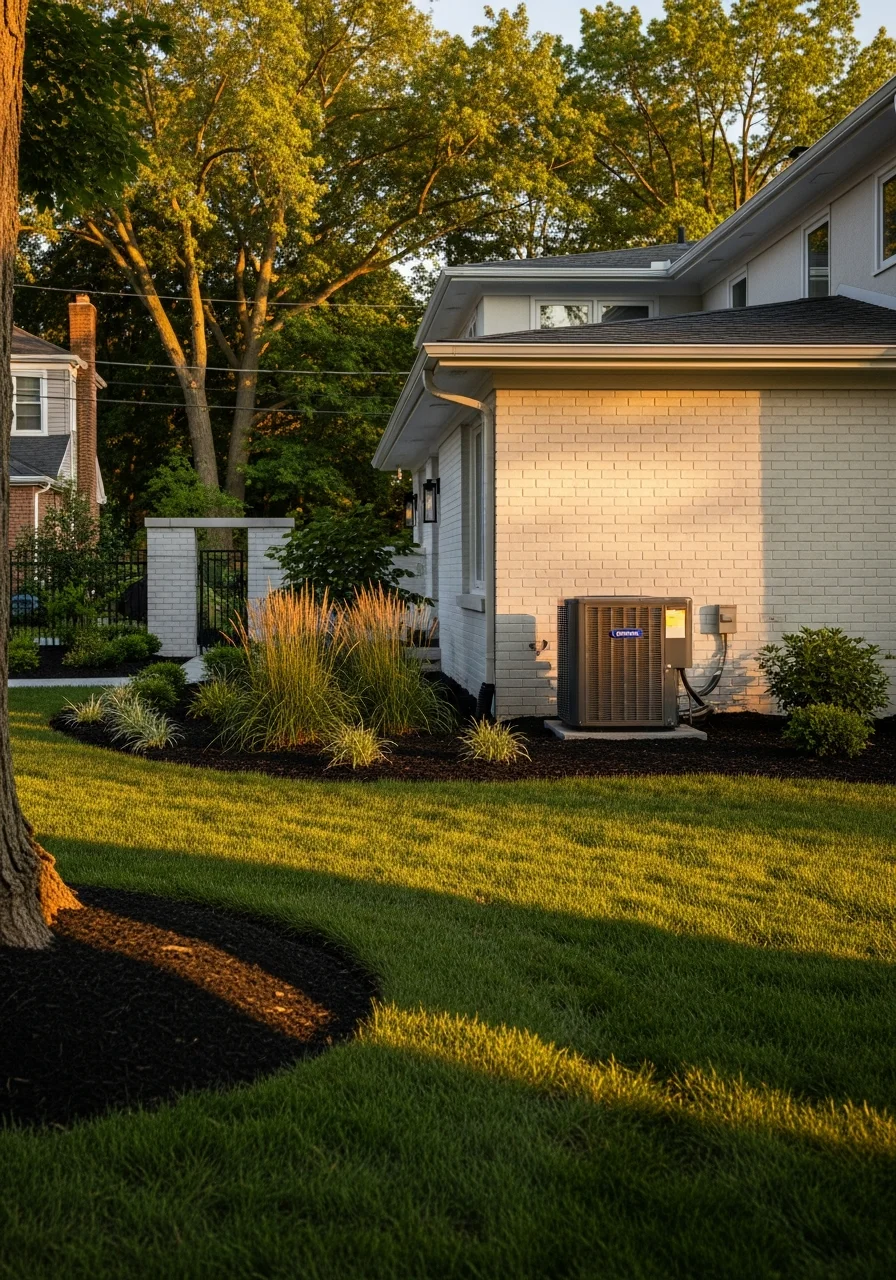 Owings Mills home exterior with updated features and contemporary landscaping in natural light.
